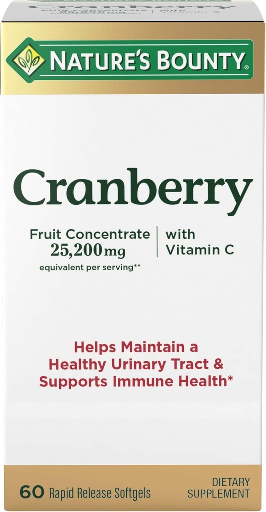 Supplément alimentaire pour canneberges de la nature, soutient la santé urinaire et immunitaire, Softgels, 25 200 Mg, 60 Ct