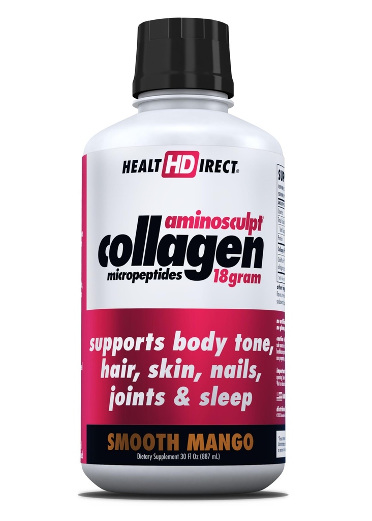 Supplément de collagène sans sucre d'AminoSculpt santé - Protéine de grade médical de haute puissance pour les cheveux, la peau, les ongles et les articulations, gazon, non OGM, collagène liquide - Mangue lisse - 30 Fl Oz