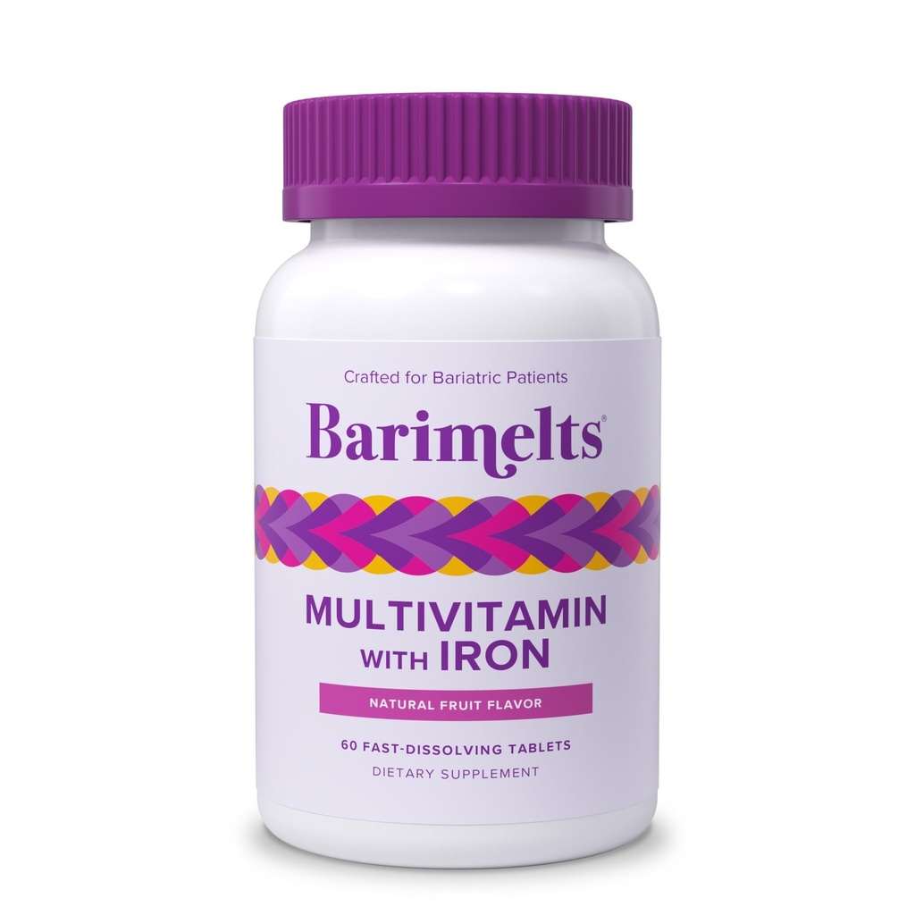 BariMelts Bariatric Multivitamin with Iron, 60 Fast-Dissolving Tablets (1-Month Supply), Sugar-Free Bariatric Vitamins for Women, Natural Fruit Flavor​