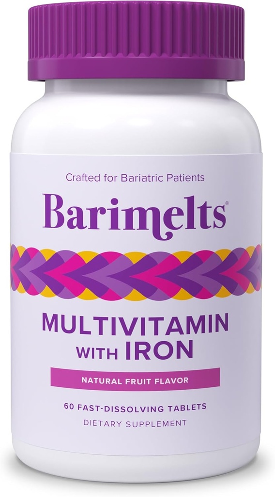 BariMelts Multivitamine bariatrique avec fer, 60 comprimés à dissolution rapide (1 mois d'approvisionnement), vitamine bariatrique sans sucre pour les femmes, saveur de fruits naturels