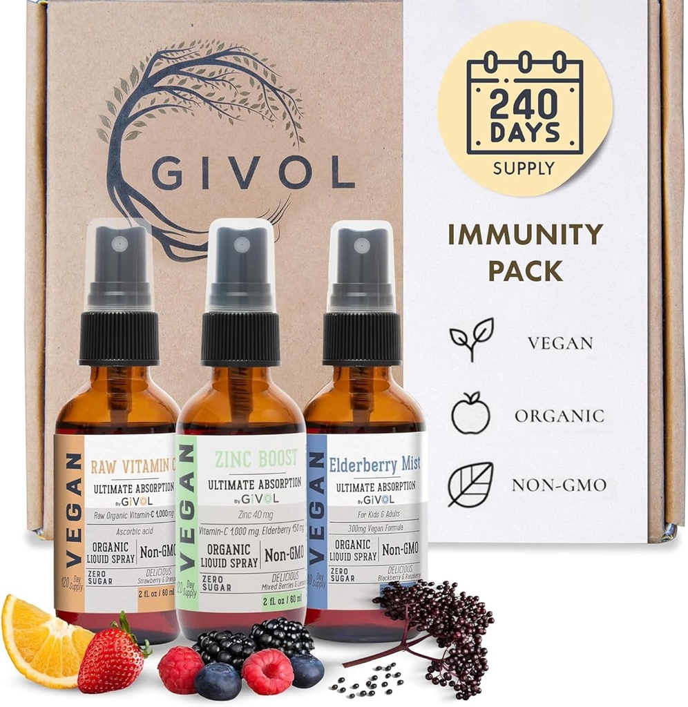 Conditionnement d'immunité Vitamines liquides (paquet de 3) Sambucus Nigra Mist de la mûre aînée, Zinc Boost Mist et vitamine C Mist (Extra Strength) - Support du système immunitaire naturel - Non-OGM sans gluten - 240 jours d'approvisionnement
