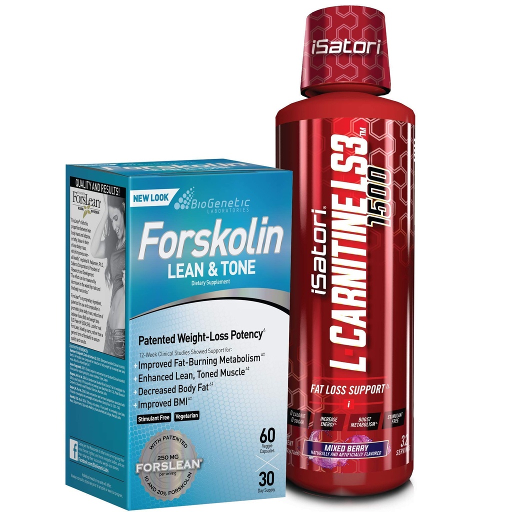 iSatori L-Carnitine LS3 Berry mixte 1500mg (32 portions) et laboratoires biogénétiques Forskolin Lean & Tone