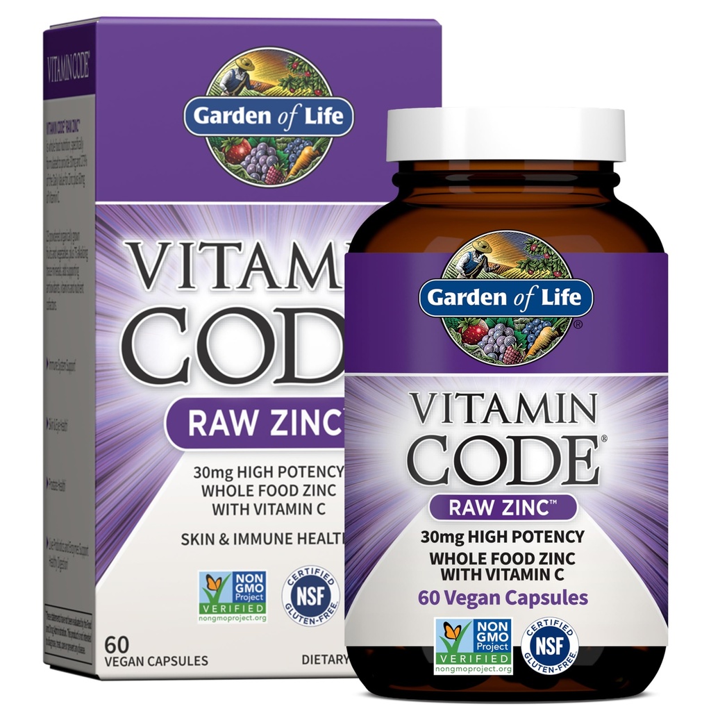 Garden of Life Vitamin Code Raw Zinc Supplement 30mg, 60 Vegan Capsules
