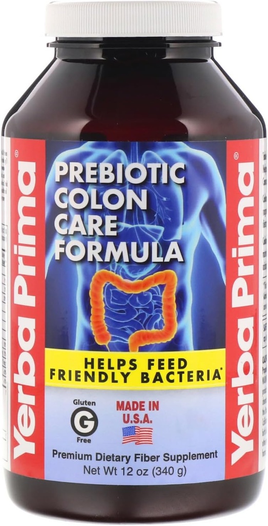 Yerba Prima Prebiotic Colon Care Formula Powder, 12 Ounce - Premium Dietary Fiber Supplement, Gluten Free, Made in USA, Non-GMO