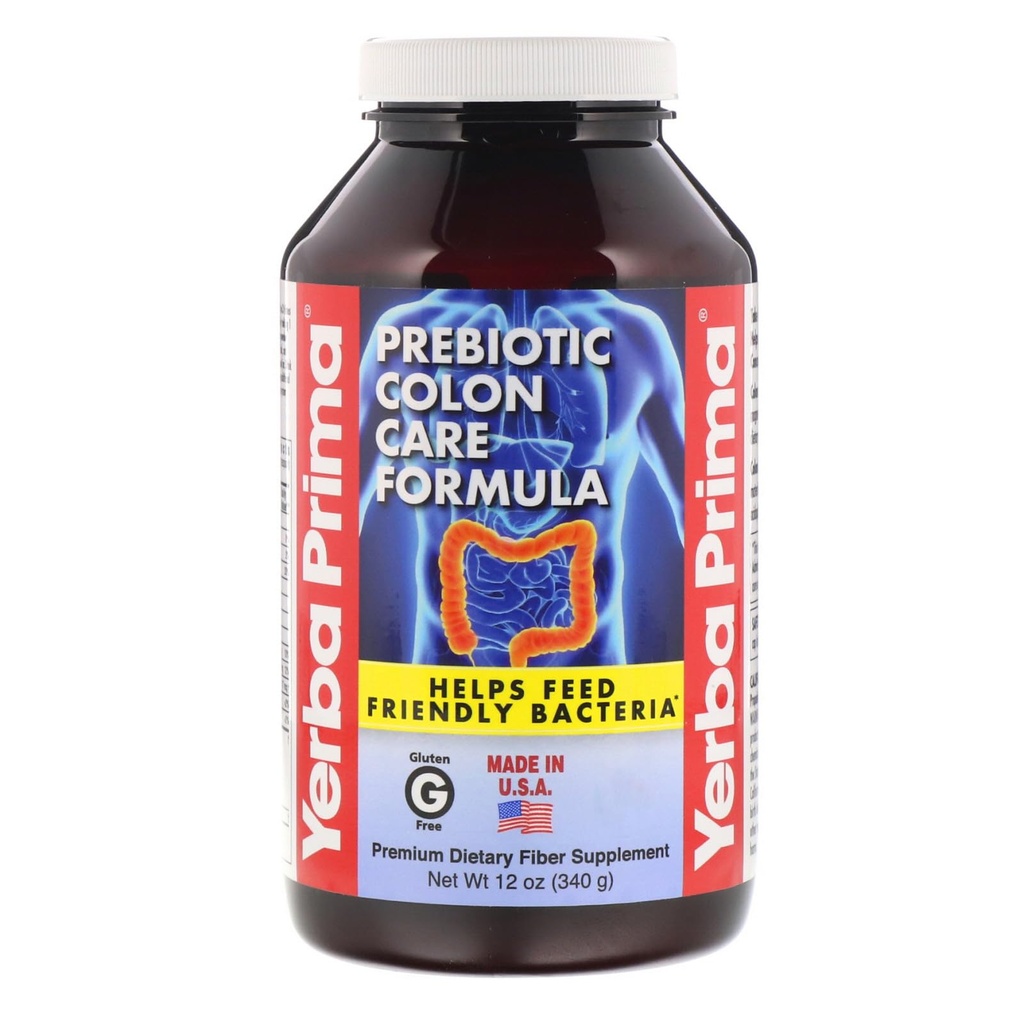 Yerba Prima Prebiotic Colon Care Formula Powder, 12 once - Supplément de fibre alimentaire Premium, sans gluten, fabriqué aux États-Unis, non-OGM
