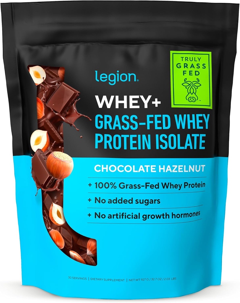 LÉGION Whey+ Protein Whey Isolate from Grass Fed Vows - Whey Protein Isolate Poudre faible en calories, non-OGM, sans sucre, sans lactose et sans gluten, toutes les protéines naturelles en poudre pour hommes et femmes, 30 portions