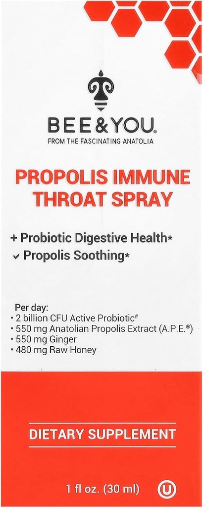 Propolis et vous et spray de gorge probiotique avec gingembre, soutien immunitaire, santé digestive, antioxydants, kéto, paléo, sans gluten, 1 fl oz
