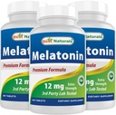 Meilleurs naturels Melatonine 12 mg (1 an d'approvisionnement) - Aide au sommeil de nuit sans médicament - Melatonine pour le sommeil et la détente, 365 Nombre (365 Nombre (paquet de 3))