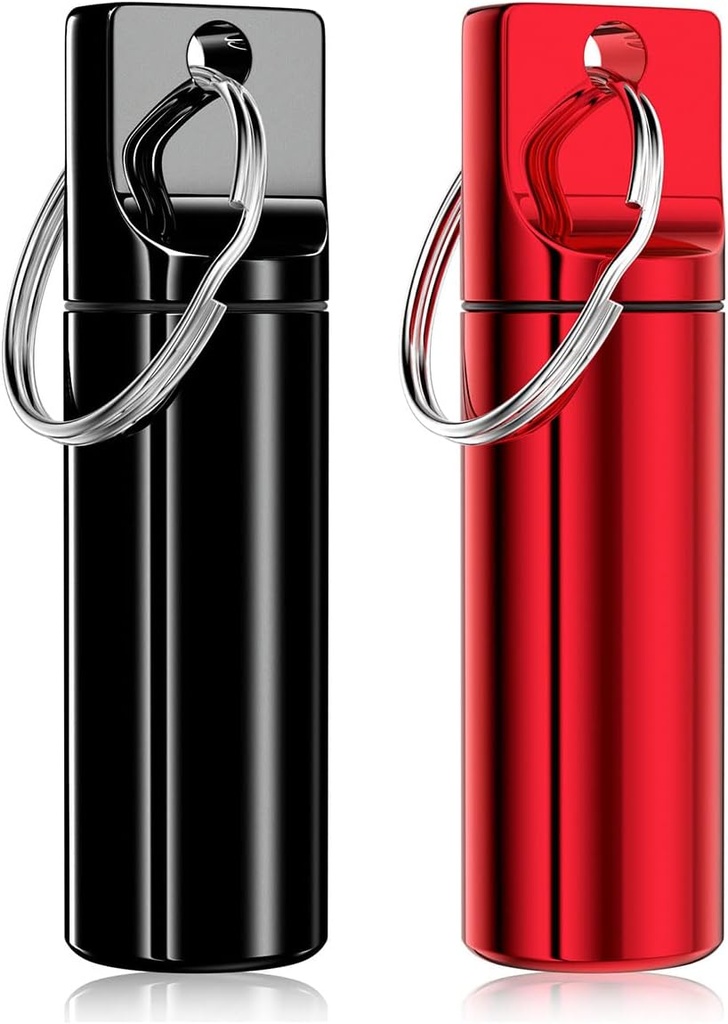 Porte-clés Nipichsha Pill Holder, Pill Box Portable pour la Purse, petite poche cas organisateur de tablette de voyage avec porte-clés, comprimé en métal imperméable bouteille de médecine pour le voyage, rouge et noir