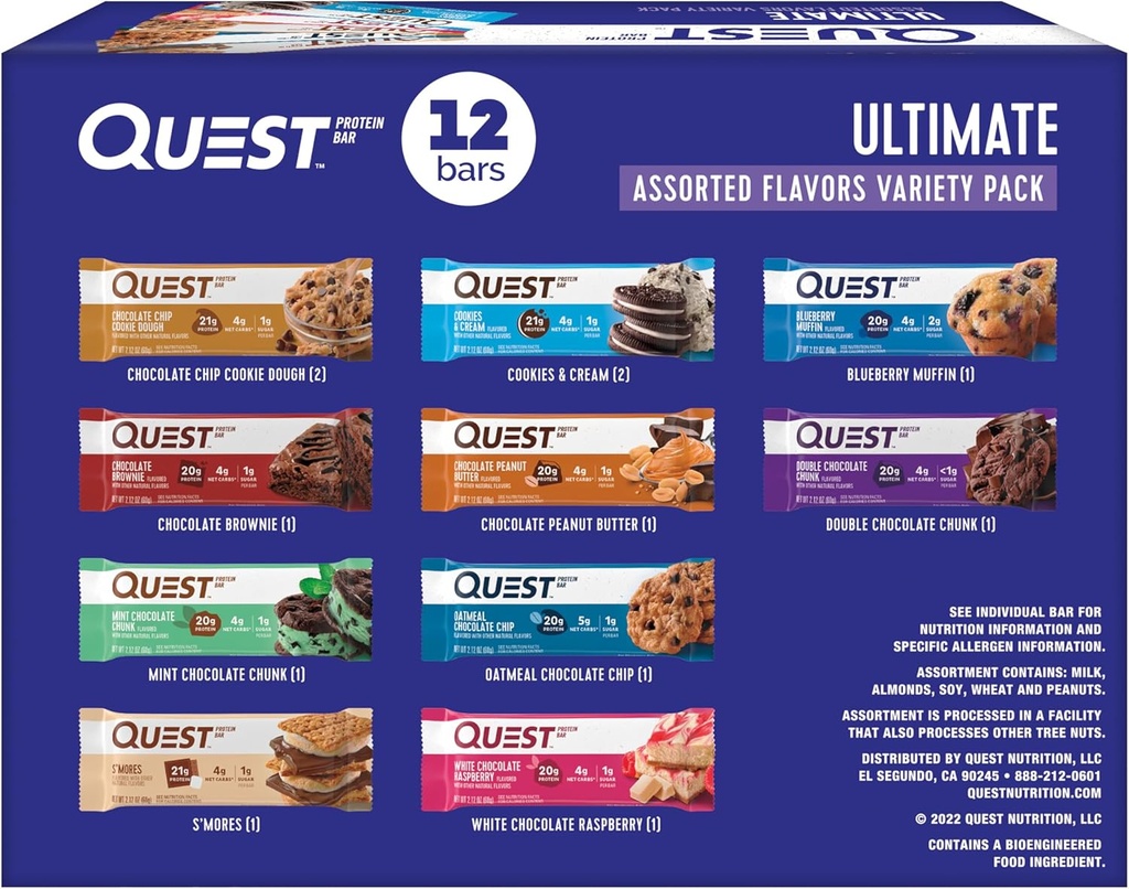 Quest Nutrition Ultimate Variety Pack Protein Bars, High Protein, Low Carb, Gluten Free, Keto Friendly, 12 Count