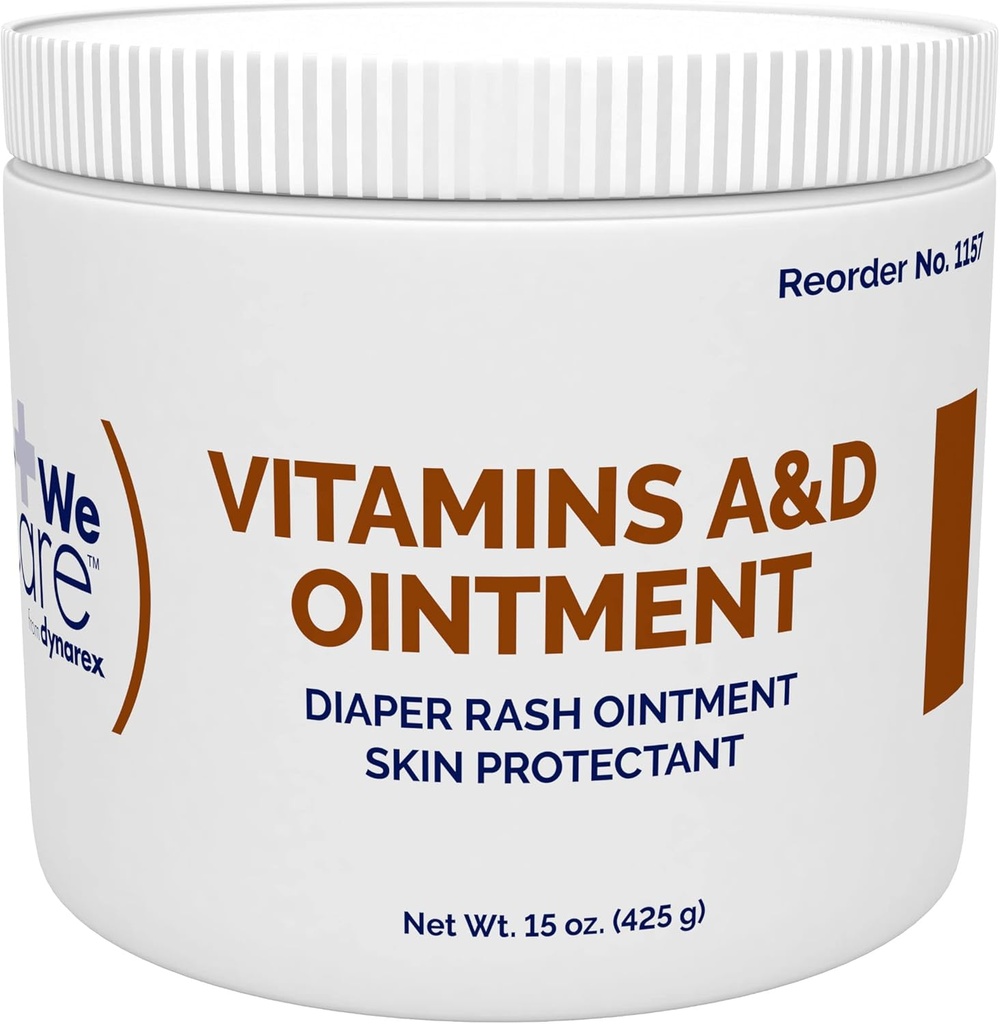 Dynarex Vitamines A & D Onguent, Onguent avec Vitamine A et Vitamine D Protection de la peau, pour Rash de couches et désagrément, Blanc, 15 oz Jar