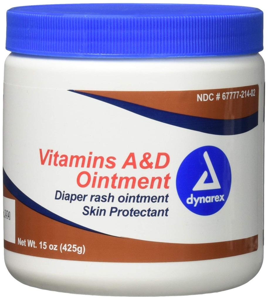 Dynarex Vitamines A & D Onguent, Onguent avec Vitamine A et Vitamine D Protection de la peau, pour Rash de couches et désagrément, Blanc, 15 oz Jar