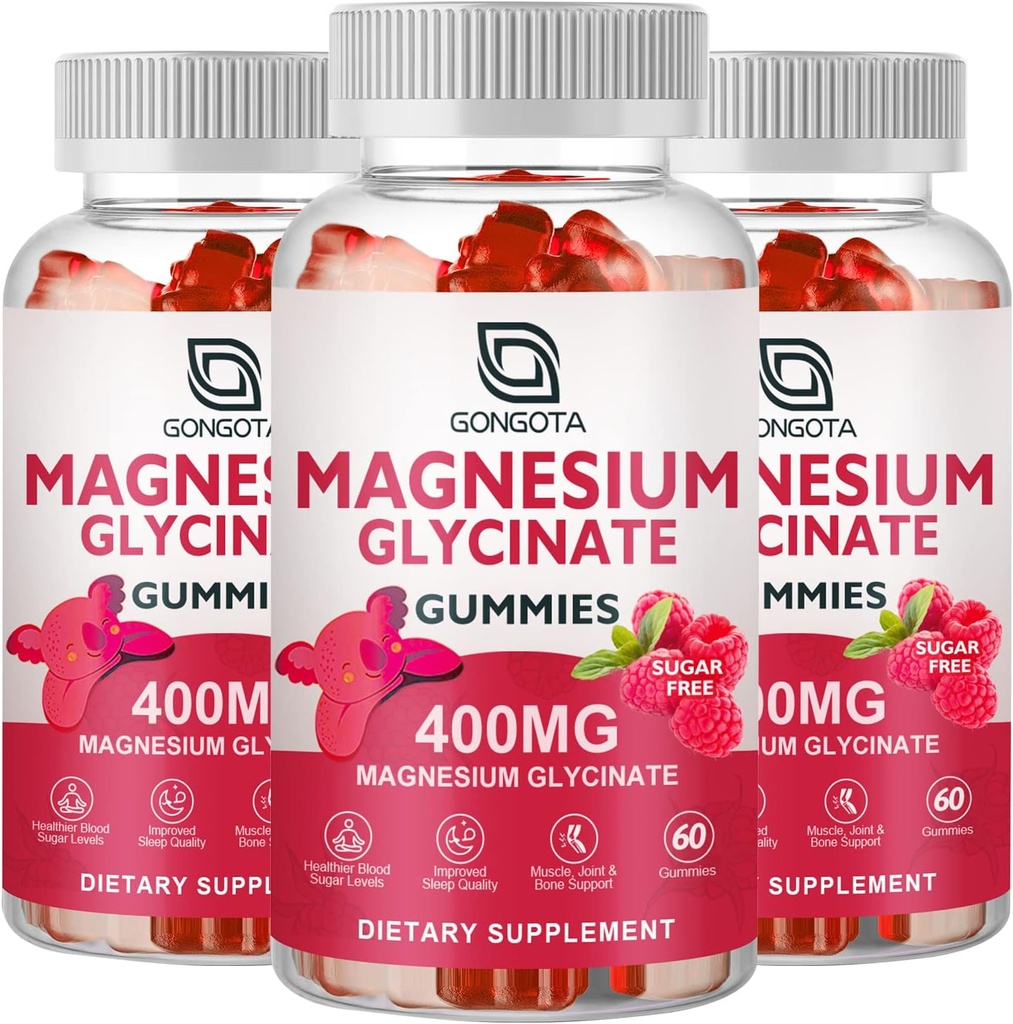 Glycinat de magnésium 400 mg avec 100 mg de magnésium composite - supplément de potassium de magnésium chélaté avec vitamine D, B6 soutient calme, sommeil, mémoire et crampes musculaires, sans sucre - 180 gommies