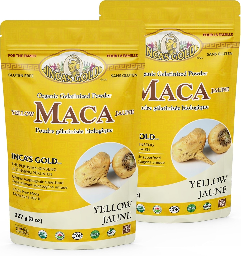 Poudre de racine gélatinisée pour la famille de la Maca jaune or d'Inca - Adaptogen soutient la Vitalité globale du corps, le système immunitaire, la mémoire et l'apprentissage- 100% Maca pure de Junin Pérou- 454g (paquet de 2)
