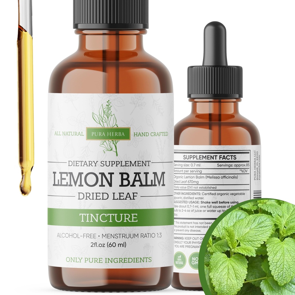 Teinture de baume de citron – Sans alcool , Melissa Officinalis Extrait liquide , Calme naturel et soutien du sommeil , Soulagement du stress à base de plantes – 2 oz