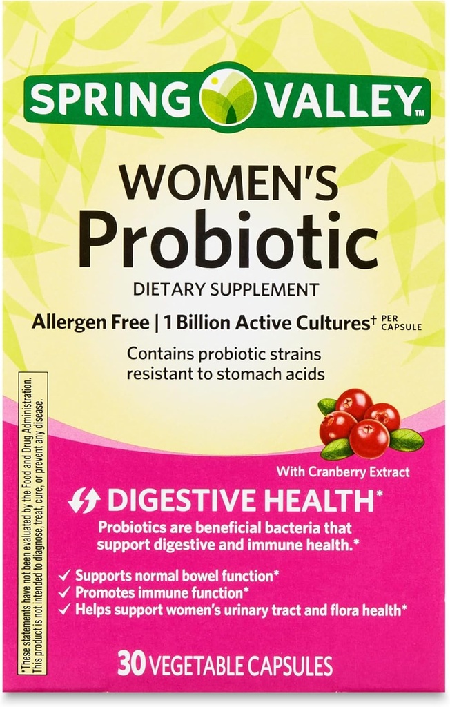 Supplément probiotique pour femmes avec l'inuline prébiotique et la canneberge – Soutien de la santé digestive, urinaire et immunitaire, 1 milliard de cultures actives, 8 souches, 30 capsules de dénombrement – Probiotiques pour la santé des femmes