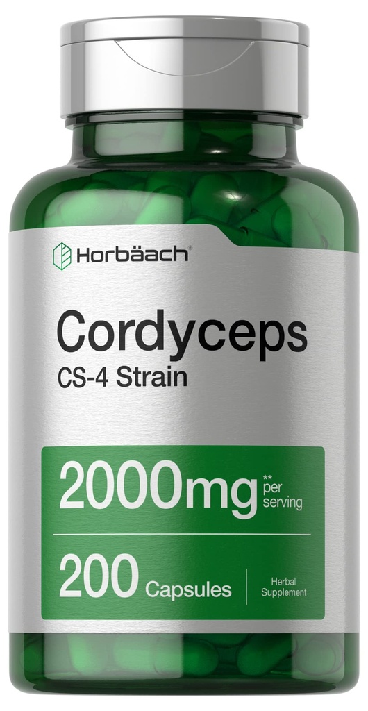 Horbäach Cordyceps Mushroom Capsules | 200 Count | CS-4 Strain Cordyceps Sinesis | Non-GMO Herbal Supplement