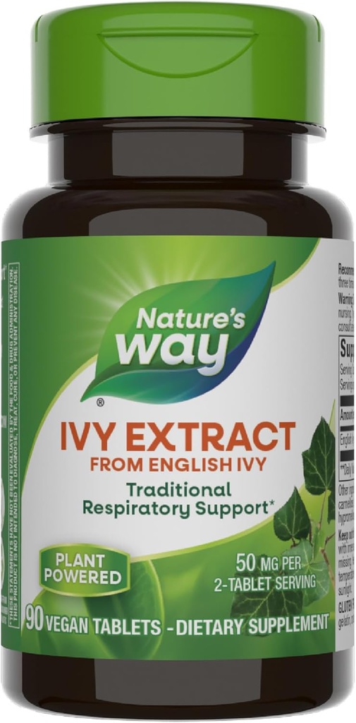 Nature's Way Ivy Extrait de French Ivy Leaf, soutien respiratoire traditionnel*, 50mg par portion, 90 comprimés