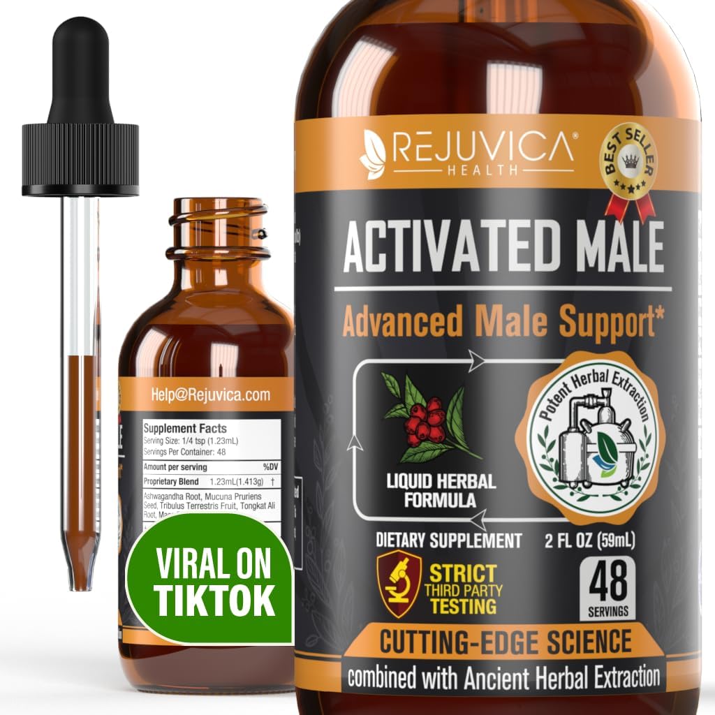 Rejuvica Health Activated Male - Teinture avancée de soutien de la libido masculine - Livraison améliorée de liquide pour une meilleure absorption - Ashwagandha, Mucuna, Tongkat Ali, Tribulus & More!
