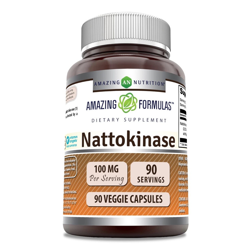 Formules étonnantes Supplément Nattokinase $ 100 Mg (Enzyme FU 2000 de Nattokinase Pure) $ 90 Capsules Veggie $ Non-GMO $ Sans gluten $ Fabriqué aux États-Unis