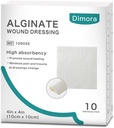 Dimora Calcium Alginate Wound Dressing, 4'' x 4'' Patches,10 Pads individuels stériles, Douce et très absorbante Dressing Gauze, Non-Padding