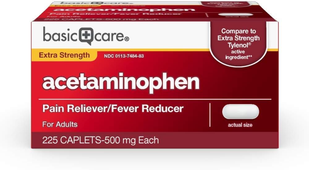Amazon Basic Care Extra Strength Pain Relief, Caplets d'acétaminophène, 500 mg, 225 Nombre