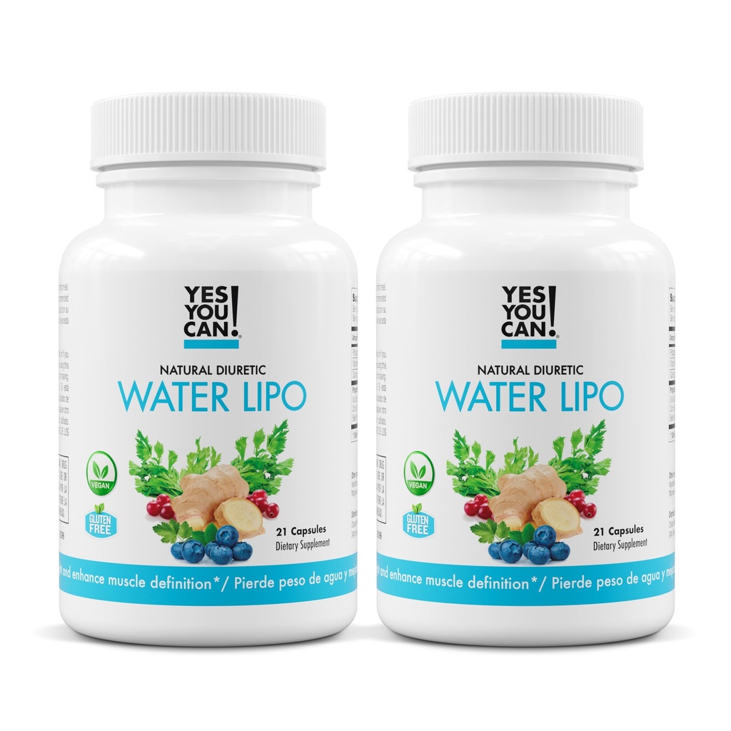 Oui, vous pouvez ! Pilules de l'eau naturelle - Nettoyage diurétique avec électrolytes et vitamines - Aide à la rétention d'eau - Sans gluten, 21 capsules par bouteille (2 pack)