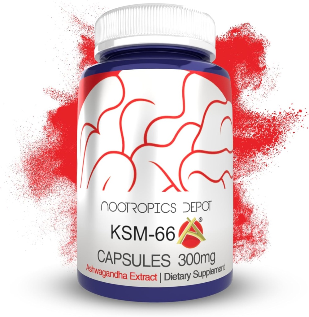 Nootropics Depot KSM-66 Ashwagandha Capsules de 300mg de Count de 90 Avec l'extrait de somnifera d'Ayurvedic Herb.