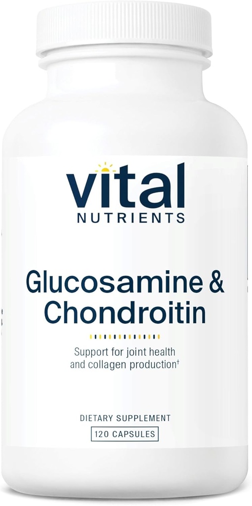 Nutriments vitaux Glucosamine et Chondroïtine -Cartilage sain, mobilité et supplément de soutien conjoint - Gluten, laiterie, sans soja - 120 capsules