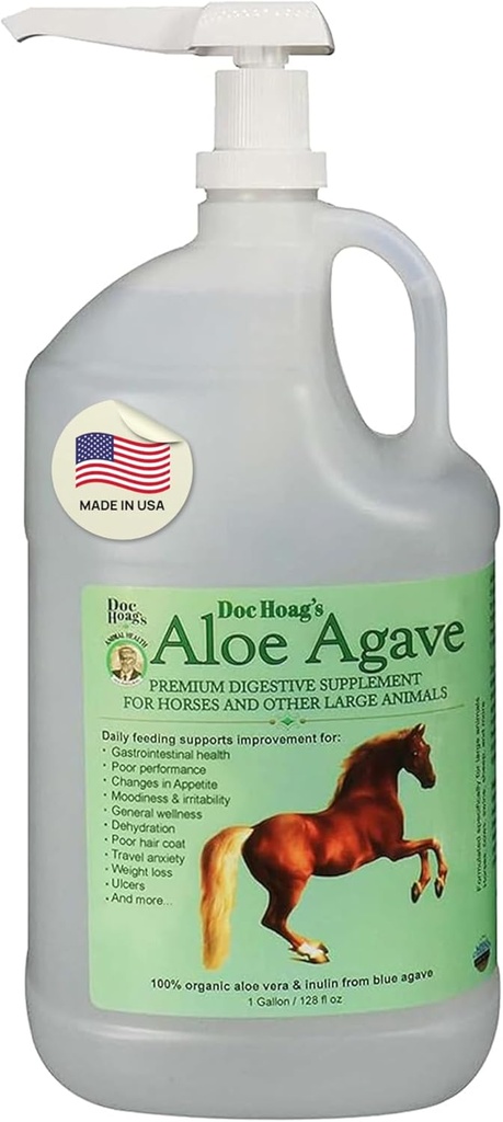 Doc Hoags Aloe Vera+Agave Premium Horse Supplement – Made in USA – Baume d'Udder original – Soutien gastrique naturel pour chevaux et grands animaux – Soulagement du stress et soins de l'ulcère, 128 Fl Oz.