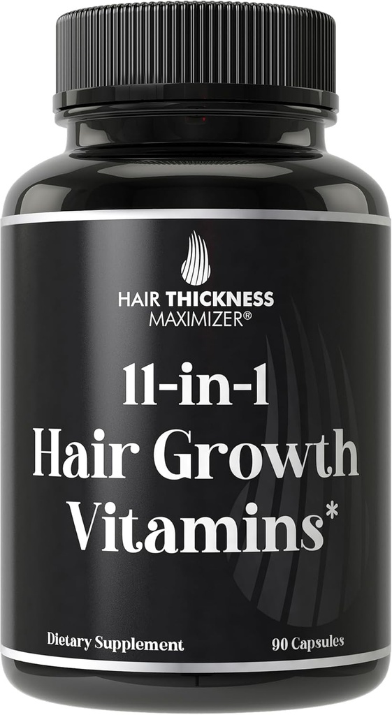 Vitamines de croissance des cheveux véganes 11-en-1 pour les cheveux minces et fragiles – Complexe Vitamine avancé avec la biotine de 5000mcg, graines de citrouille, zinc.