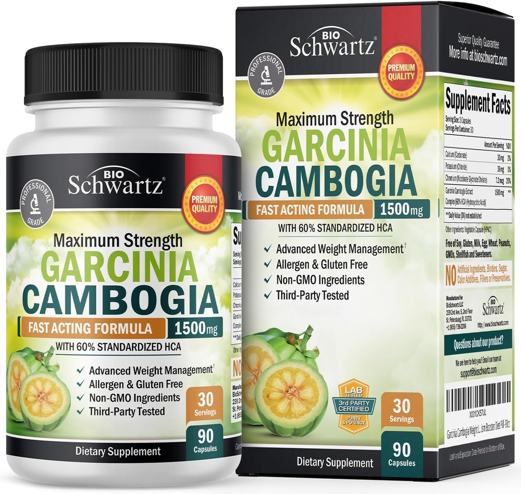 Garcinia Cambogia pilules de perte de poids - 1500mg HCA extrait pur - Suppresseur d'appétit à action rapide - brûleur de graisse pour les femmes et les hommes pour aider à perdre du poids - Carb bloqueur de métabolisme Diet Pill - 90 capsules