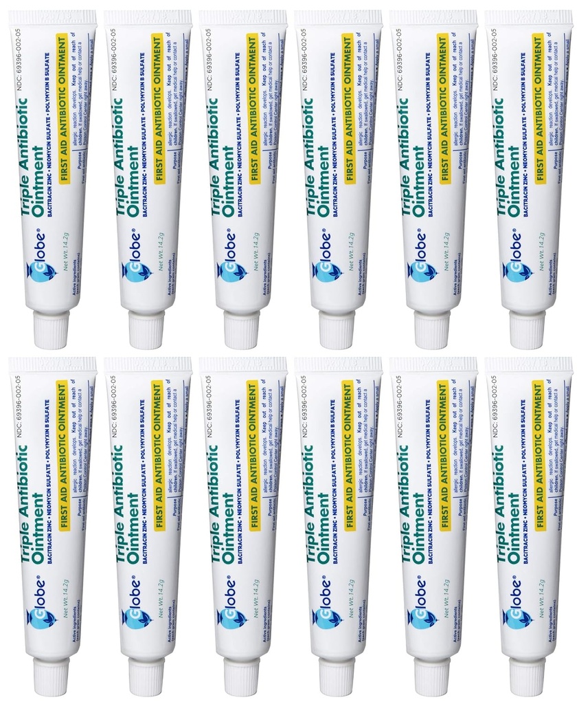 Globe (12 Pack) Triple onguent antibiotique 1 oz, onguent antibiotique de premiers soins, protection contre les infections 24 heures sur 24, traitement des blessures pour les petites éraflures, brûlures et coupures