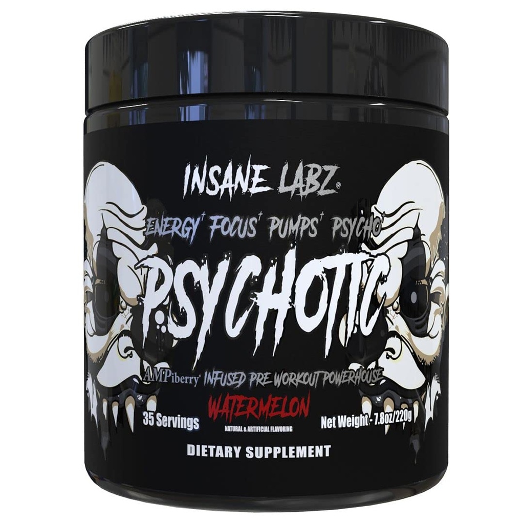 Insane Labz Psychique Black Edition Mid Stimulant Pre Workout Powder, Energy Focus Pompes, Charged with Creatine Beta Alanine Taurine Carburant par AMPiberry, 35 Serviettes (Watermelon)