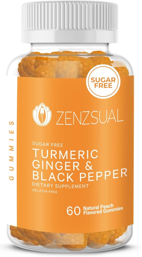 ZENZSUAL Gummies curcuma, gingembre et poivre noir - Supplément sans sucre diététique - Immune support, peau saine, santé articulaire, gonflement de combat naturellement (60 Gummes naturels parfumés pêche)
