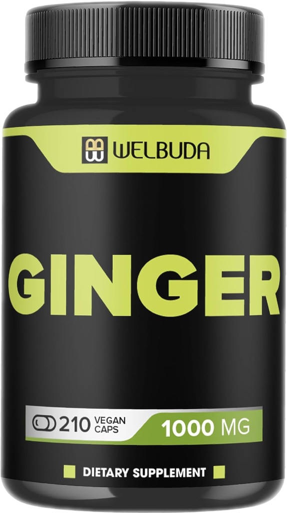 1000mg Ginger Supplements Capsules with Berberine HCl, Elderberry, Echinacea & More - 11in1 Support Digestion, Joint Health, Immune System, and Heart Health - 210 Ginger Pills