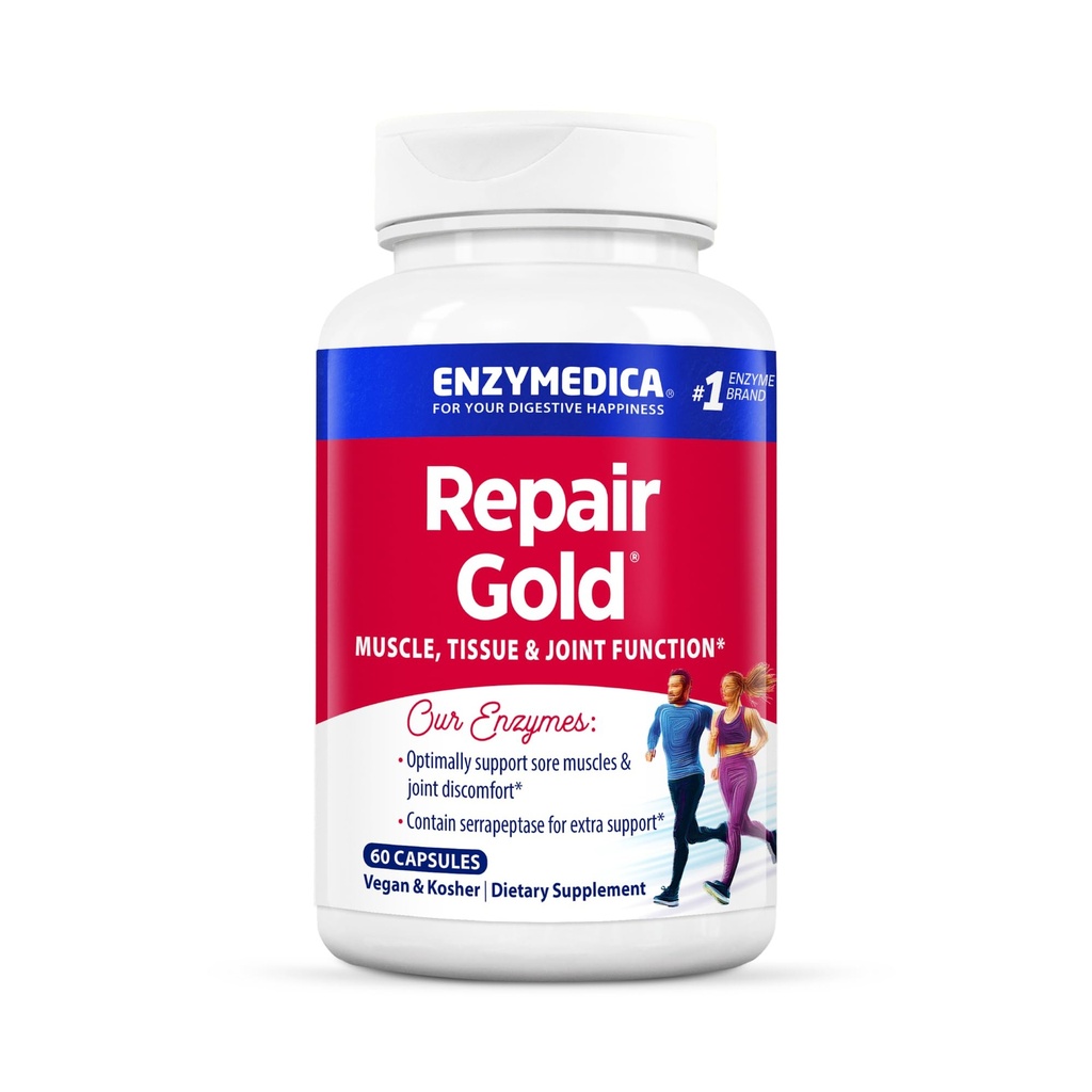 Enzymedica, Réparez l'or, Enzymes protéolytiques, Supplément de soutien articulaire, favorise la récupération musculaire et la fonction tissulaire, 60 comte