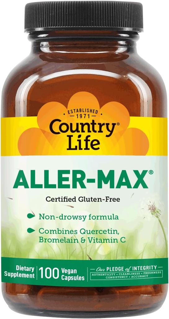 Country Life Aller-Max - Suppléments Quercetin avec Bromelain - Soutien immunitaire avec vitamine C, zinc et mélange botanique - Certifié sans gluten, végétalien (100 Nombre (paquet de 1))