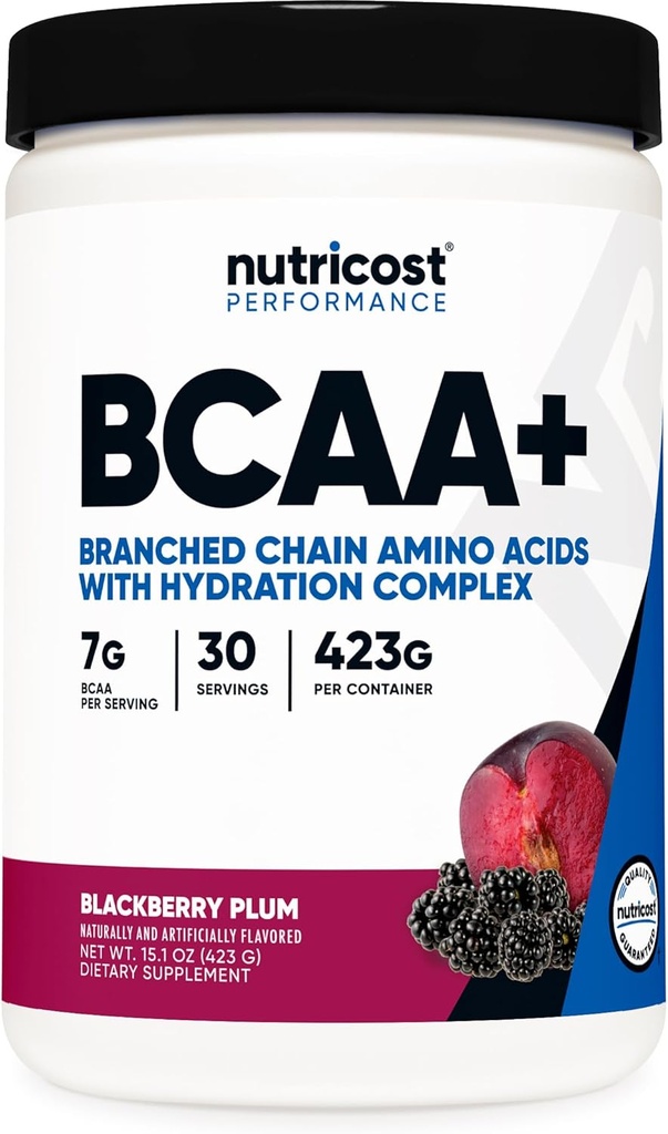 Nutricost BCAA Active avec Glutamie, Citrulie et Poudre d'hydratation de noix de coco (BlackBerry Plum) 30 portions - Acides aminés à chaîne ramifiée avec complexe d'hydratation - Sans gluten, sans OGM