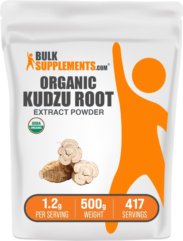BulkSupplements.com Poudre d'extrait de racine Kudzu biologique - supplément de racine Kudzu, supplément à base de plantes - sans gluten, 1,2g par portion, 500g (1,1 lb) (paquet de 1)