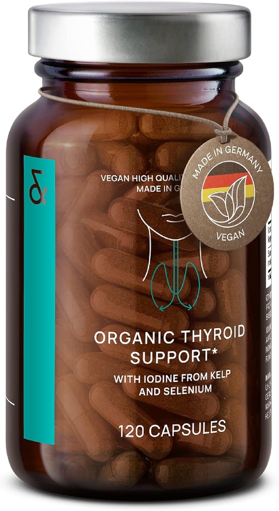Supplément de soutien à la thyroïde biologique avec l'iode de Sea Kelp Organic et Sélénium de Mustard Seed Extract - 120 Capsules - Supplément naturel à la thyroïde pour hommes et femmes - Vegan and Gluten Free