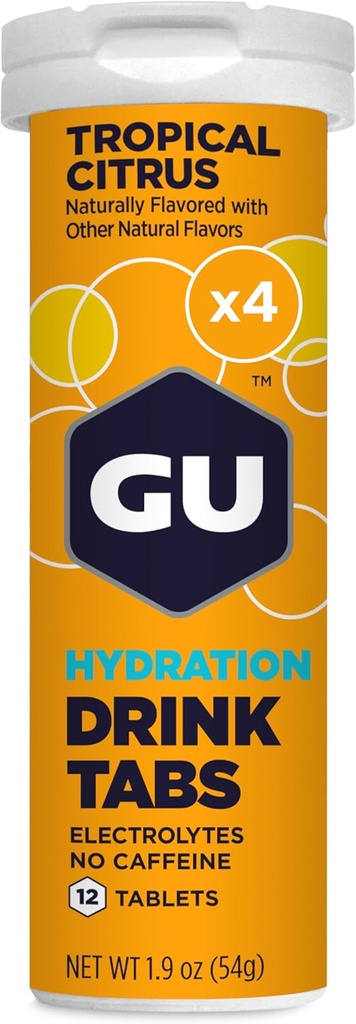 GU Energy Hydration Electrolyte Drink Tablets, 4-Count(48 Servings), Tropical Citrus