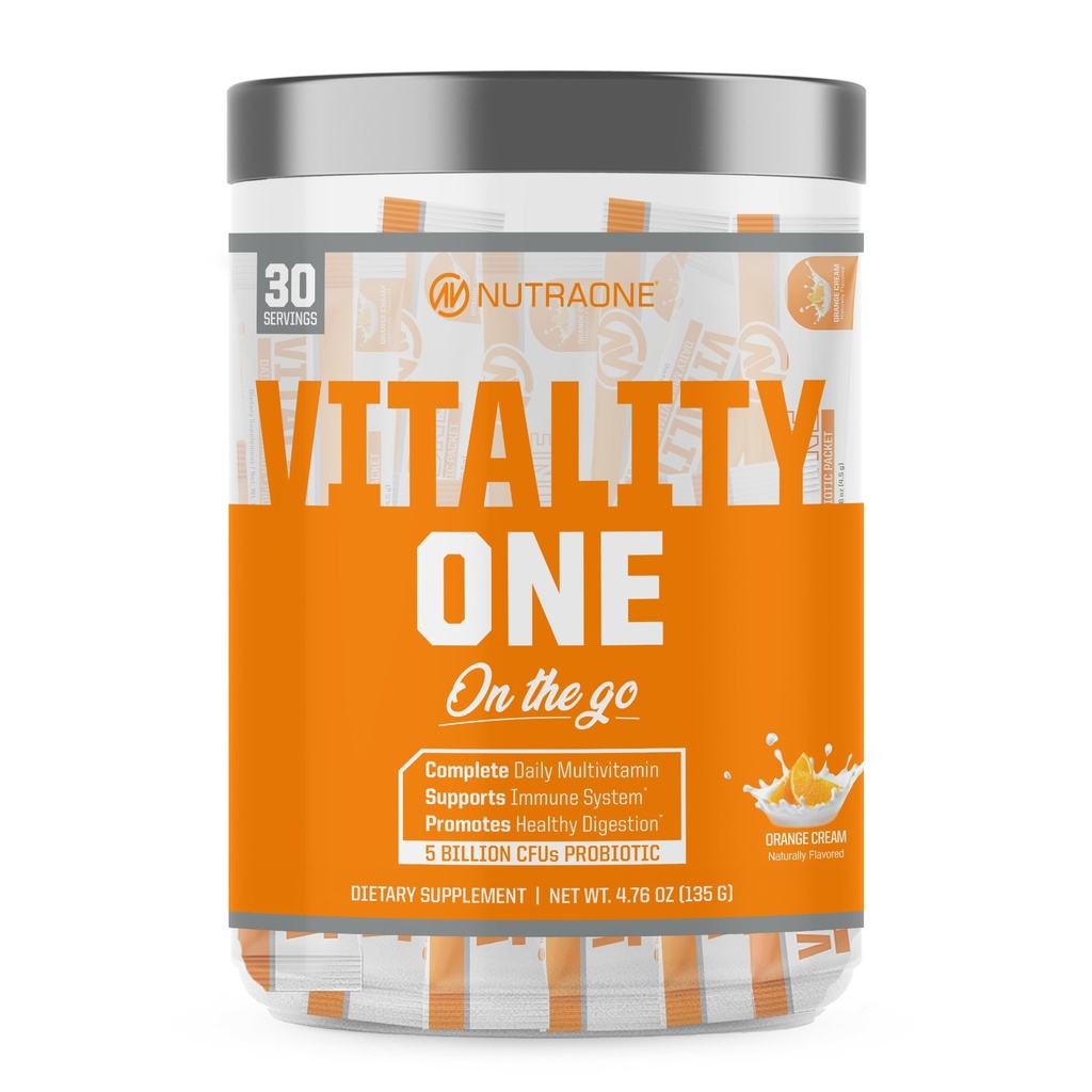 NutraOne VitalityOne On The Go Complete Multivitamin, Probiotic and Enzyme Blend Orange Cream – 30 Servings