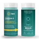Iwi Omega-3 Essential & Brain Omega-3 Bundle, 30 portions, Algae Omega 3 à base végétale végétalienne avec EPA + DHA, Krill & Fish Oil Alternative, Aucun arrière-goût de poisson