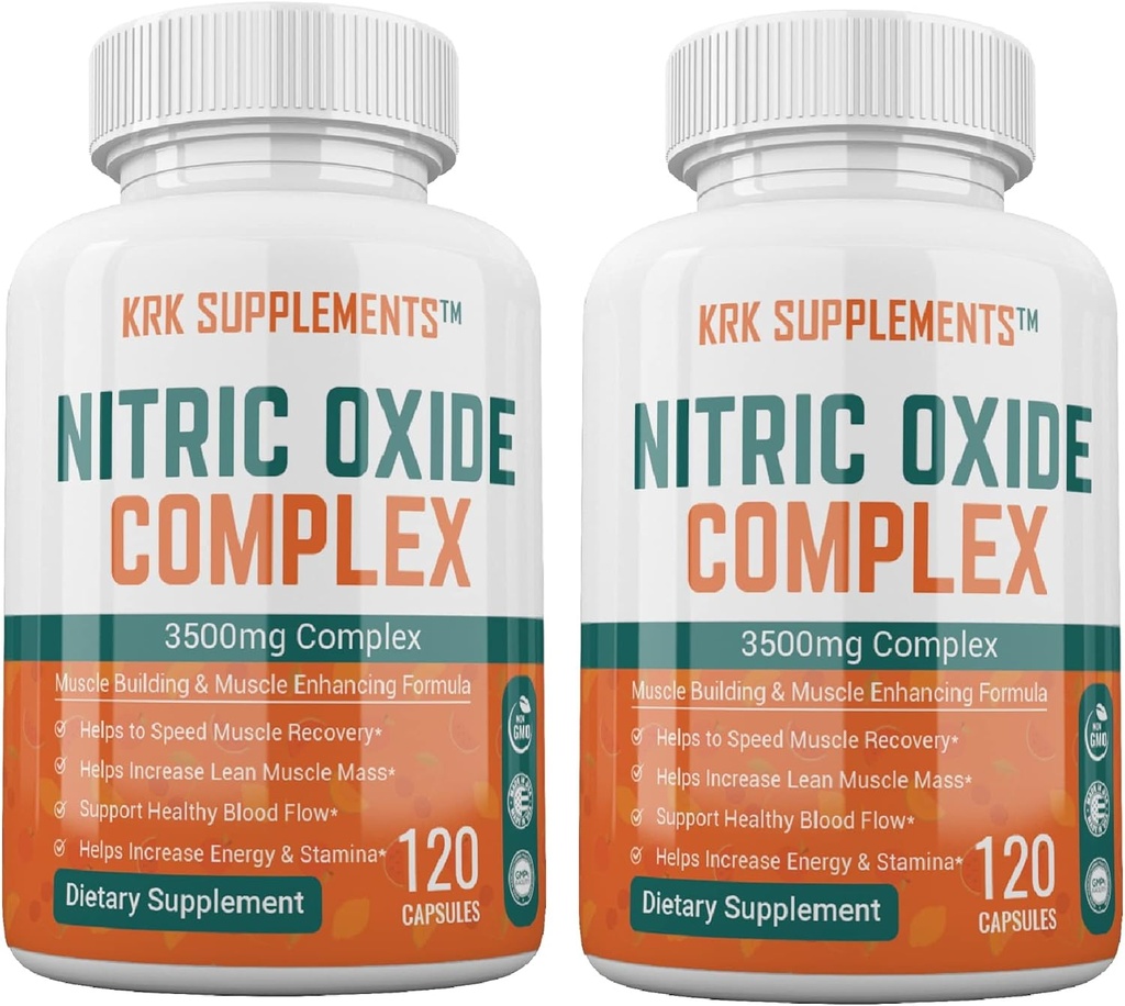 2 Bottles Nitric Oxide Complex 3500mg Per Serving L-Arginine HCL AAKG AKG Alpha Ketoglutarate Citrulline Malate 240 Total Capsules