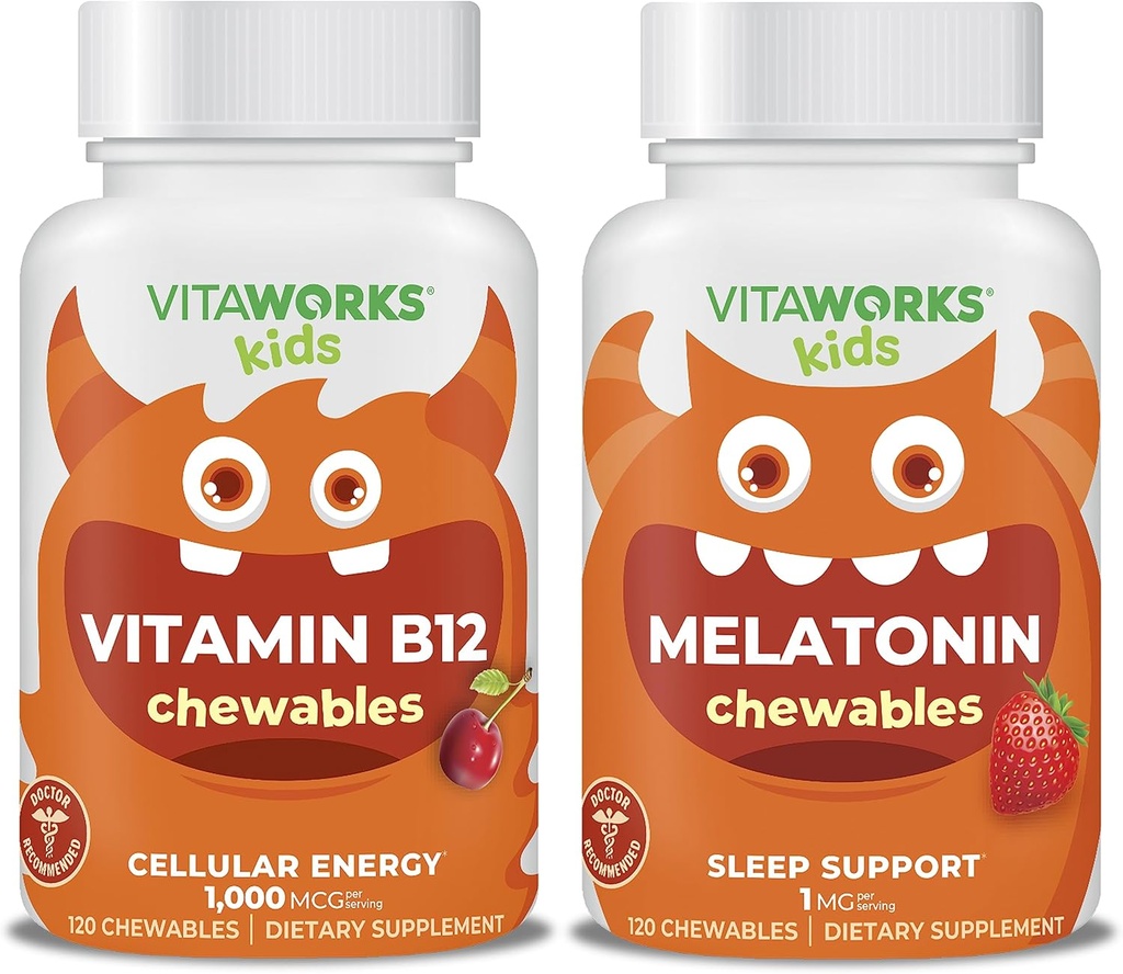 Kids Vitamin B12 Chewables + Melatonin 1mg Chewables Bundle