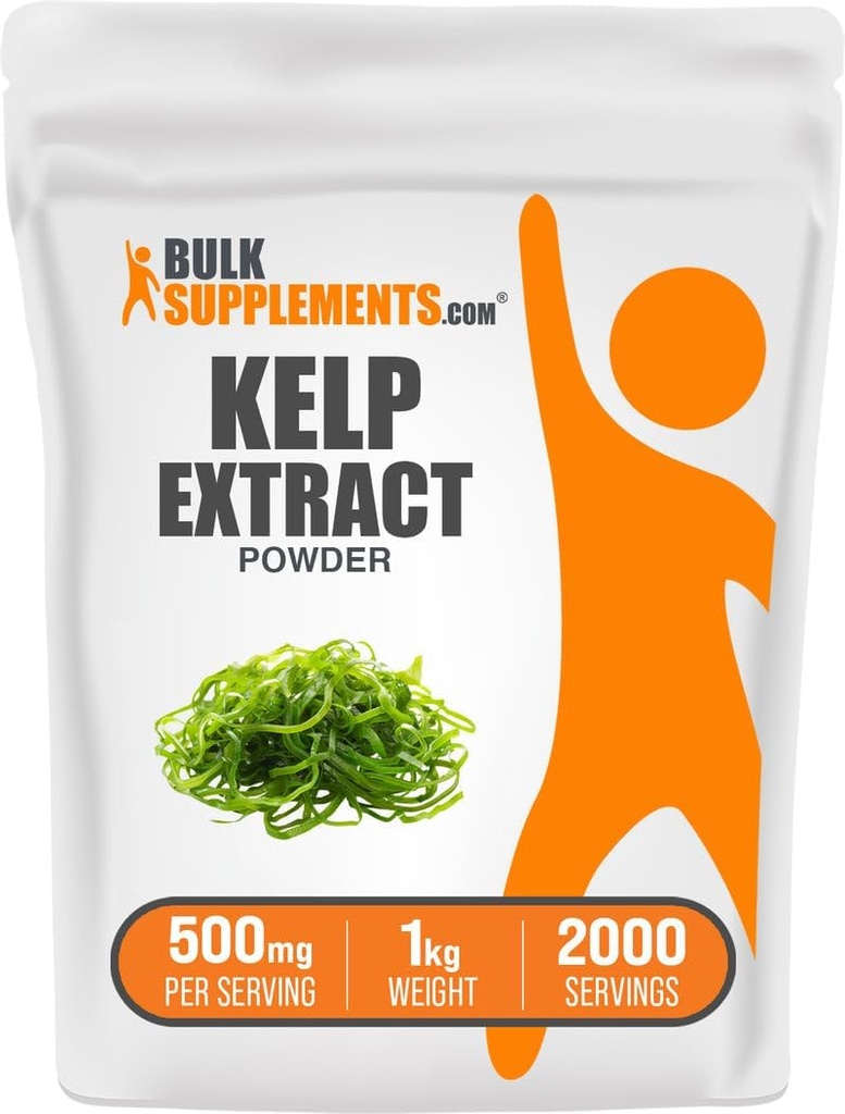 BulkSupplements.com Poudre d'extrait de Kelp - Supplément de Kelp, Extrait d'algues brunes, Poudre d'algues - Sans gluten, 500mg par portion, 1kg (2,2 lbs) (paquet de 1)