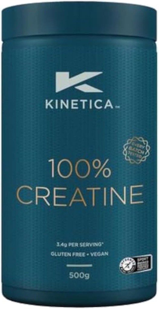 Kinetica 100% Creatine Monohydrate Powder, 147 Servings, Creapure Creatine. Nutritional Supplements, Vegan & Gluten Free 500g