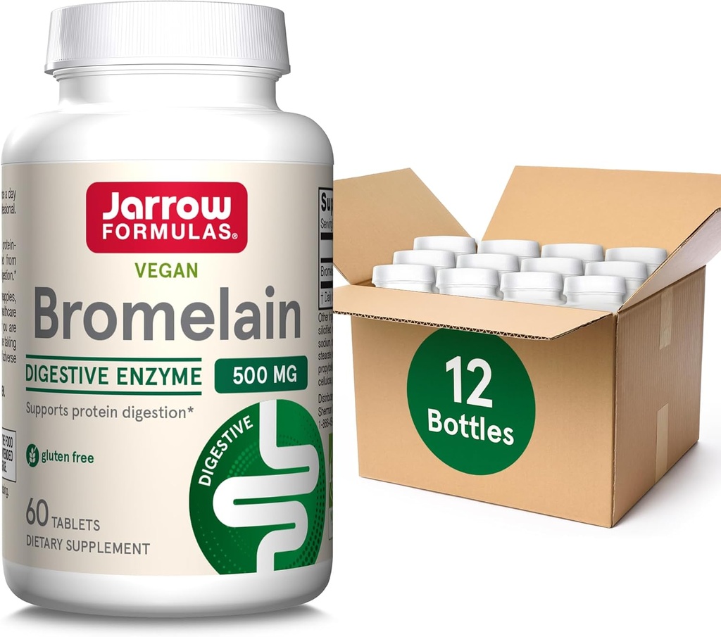 Formules de collants Comprimés bromélains, 500 mg de supplément alimentaire pour la digestion des protéines, 60 comprimés, 60 jours d'approvisionnement, (paquet de 12)