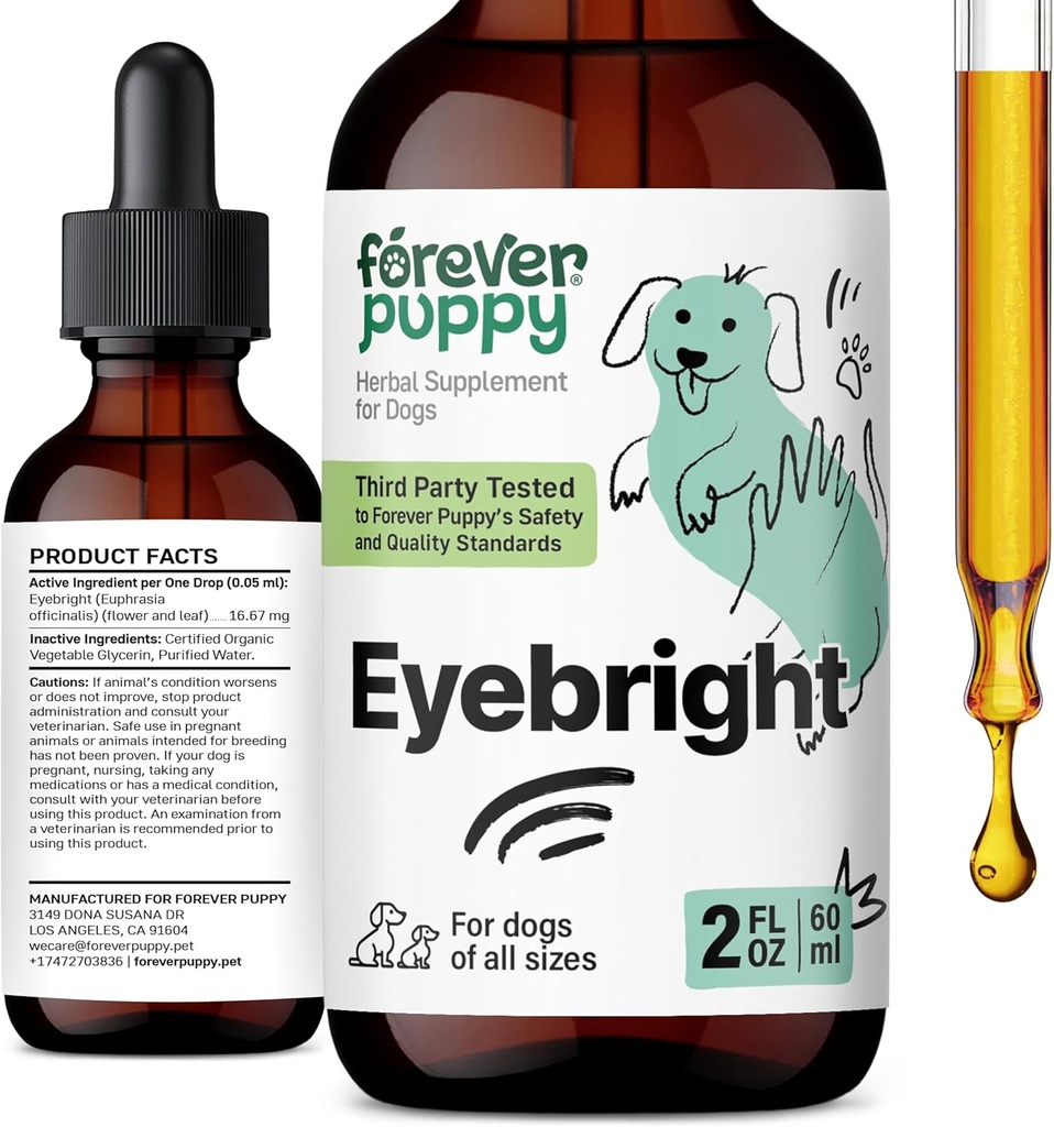 Des gouttes pour les yeux pour les chiens - Teinture pour les yeux pour les yeux apaisants Irritation - Supplément de soutien pour les yeux liquides pour les chiens de toutes races et tailles - 2 oz